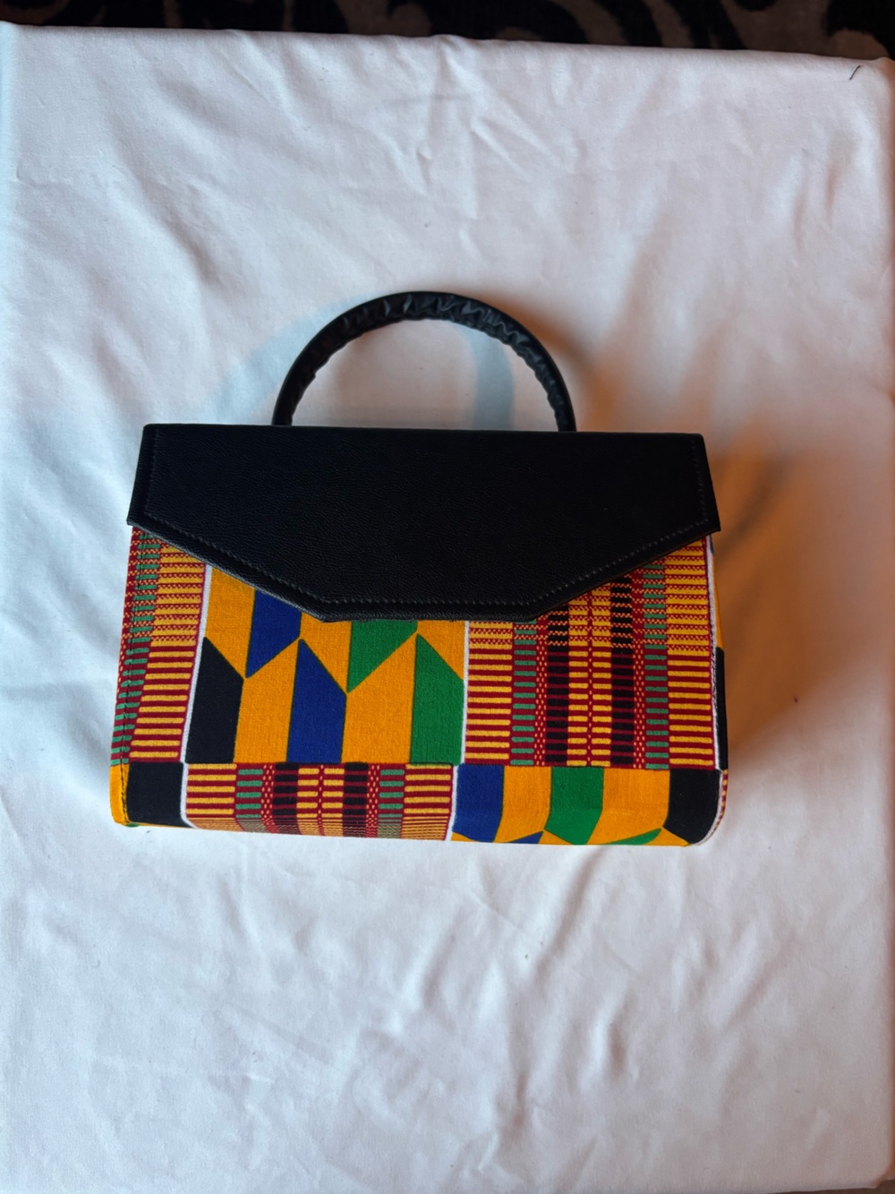 Black Top-Handle Kente Print Women's Handbag